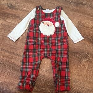 Mud Pie Red Plaid Santa Overalls
